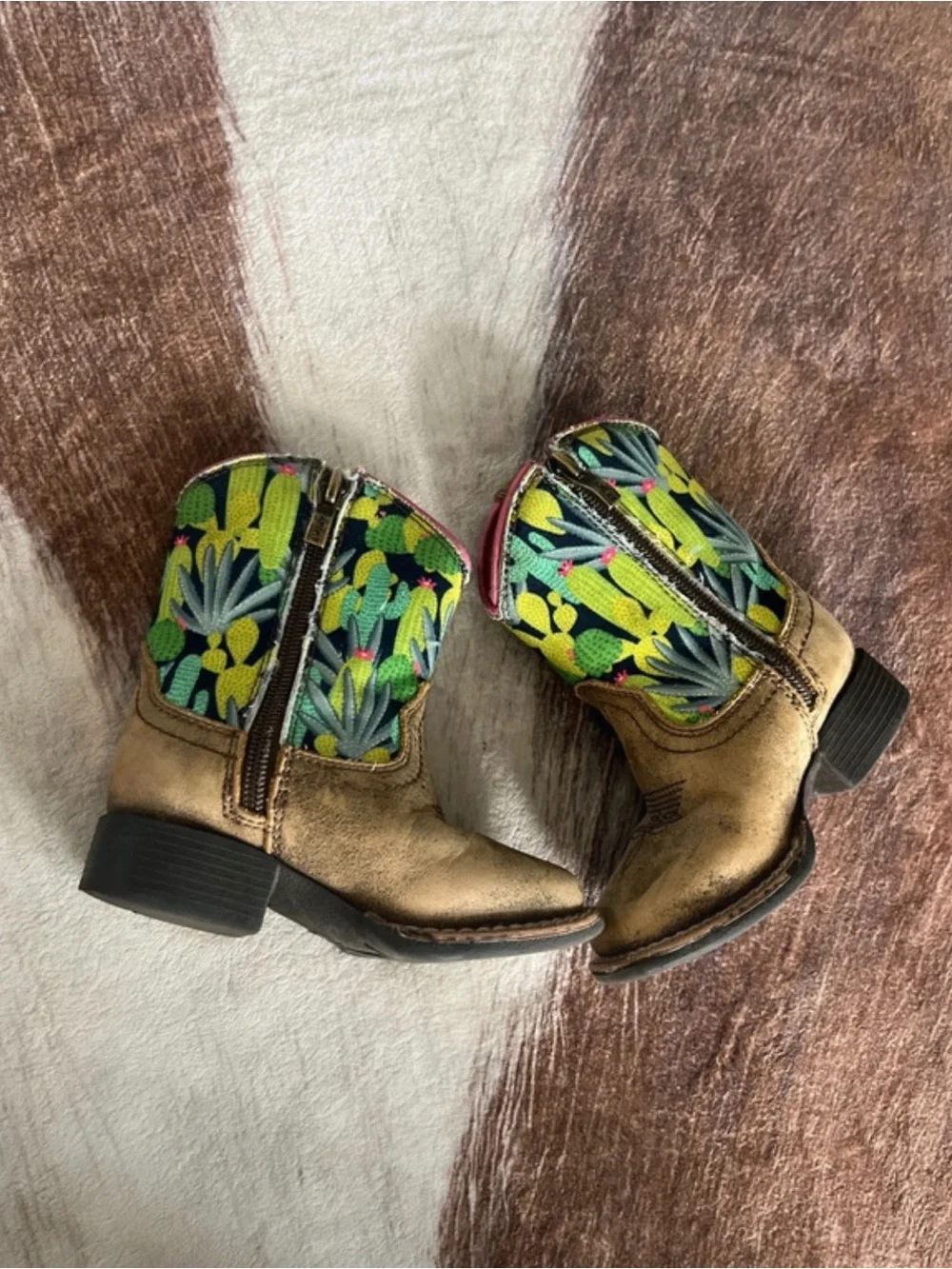 Kids Desert Cactus Western Boots - Pink & Green size 5